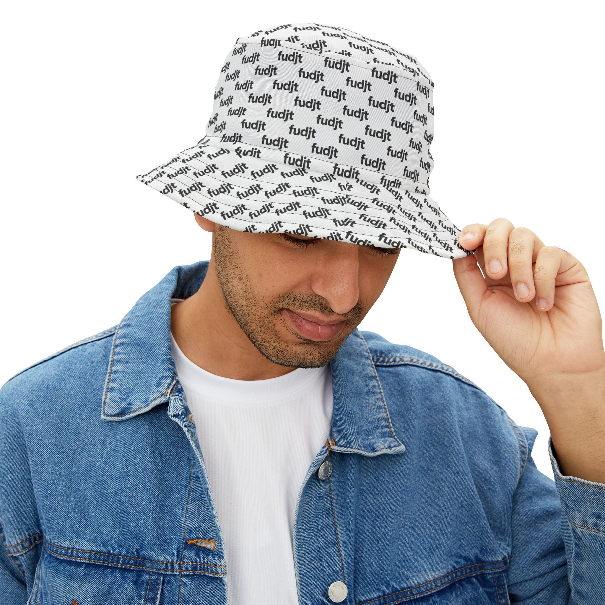 Trendy Black fudjt All Over White Bucket Hat