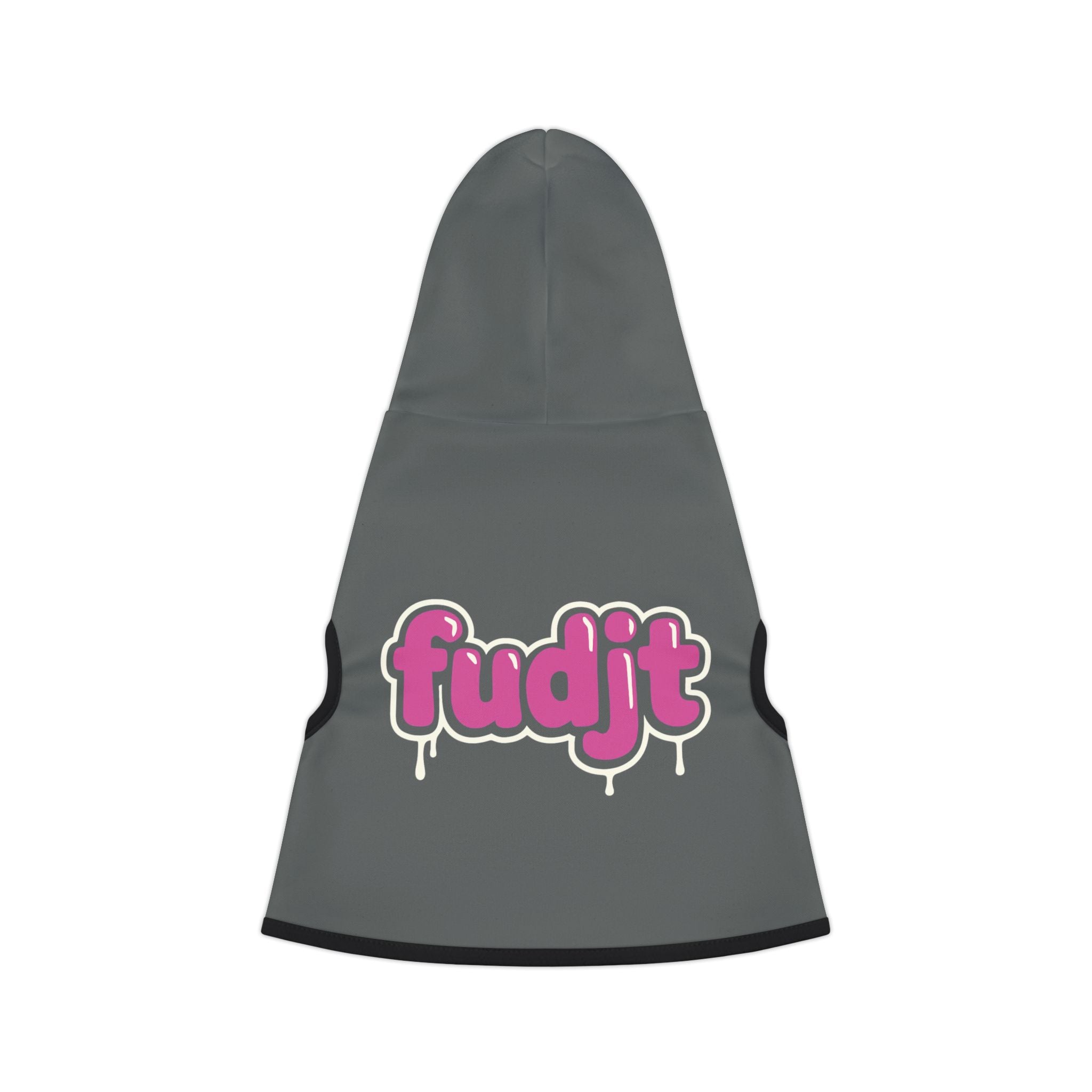 Dark Gray fudjt Pet Hoodie with Pink Drip Design
