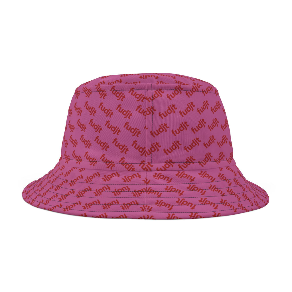 Trendy Red fudjt All Over on Light Pink Bucket Hat