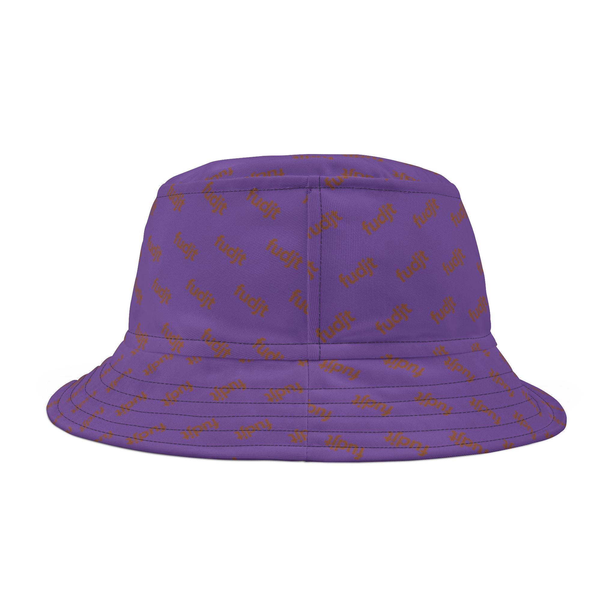 Trendy Brown fudjt All Over on Light Purple Bucket Hat