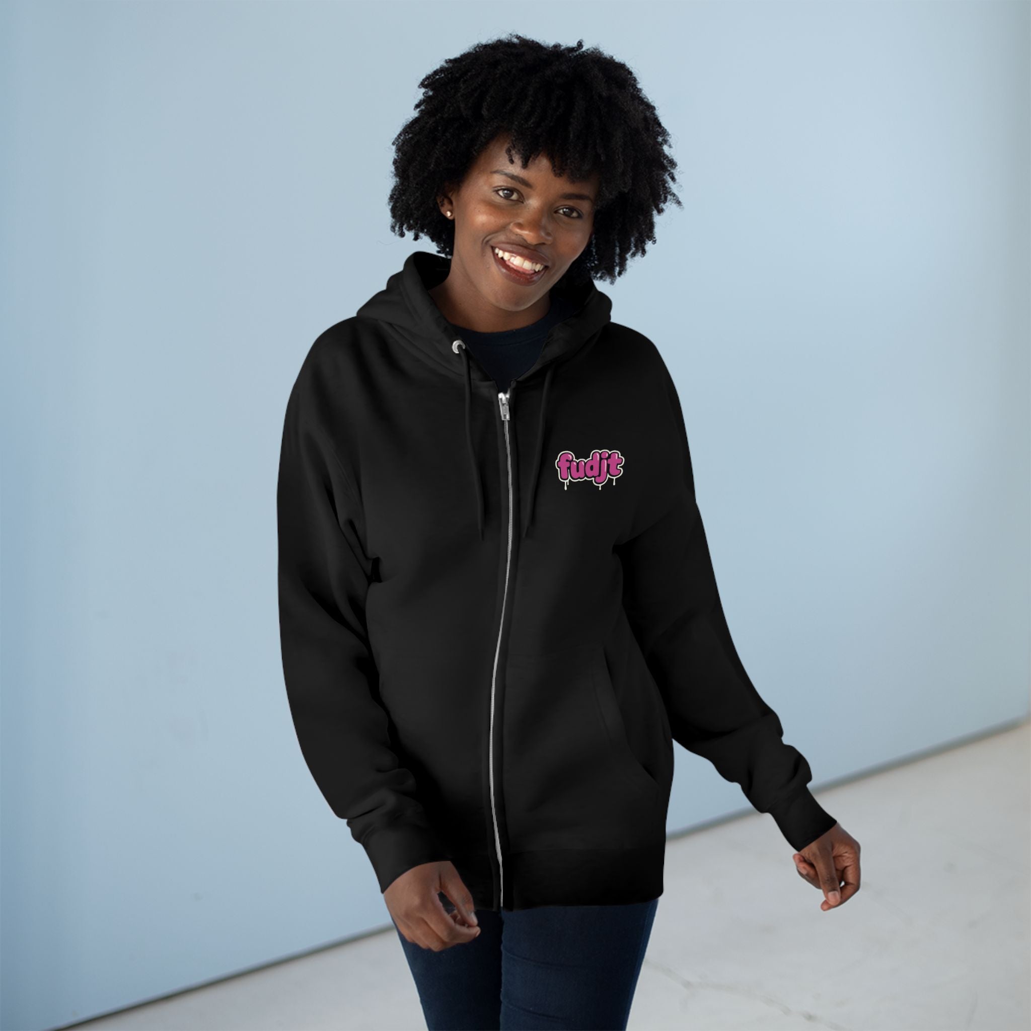 Zip Hoodie with Pink Drip fudjt | Front & Back Graphic | 8 Colors