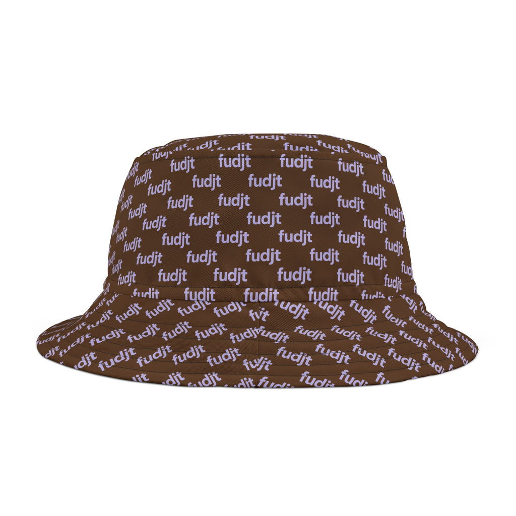 Trendy Lavender fudjt All Over on Dark Brown Bucket Hat