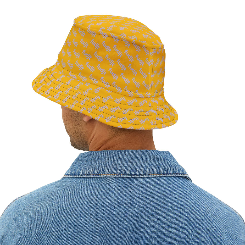 Trendy Lavender fudjt All Over on Yellow Bucket Hat