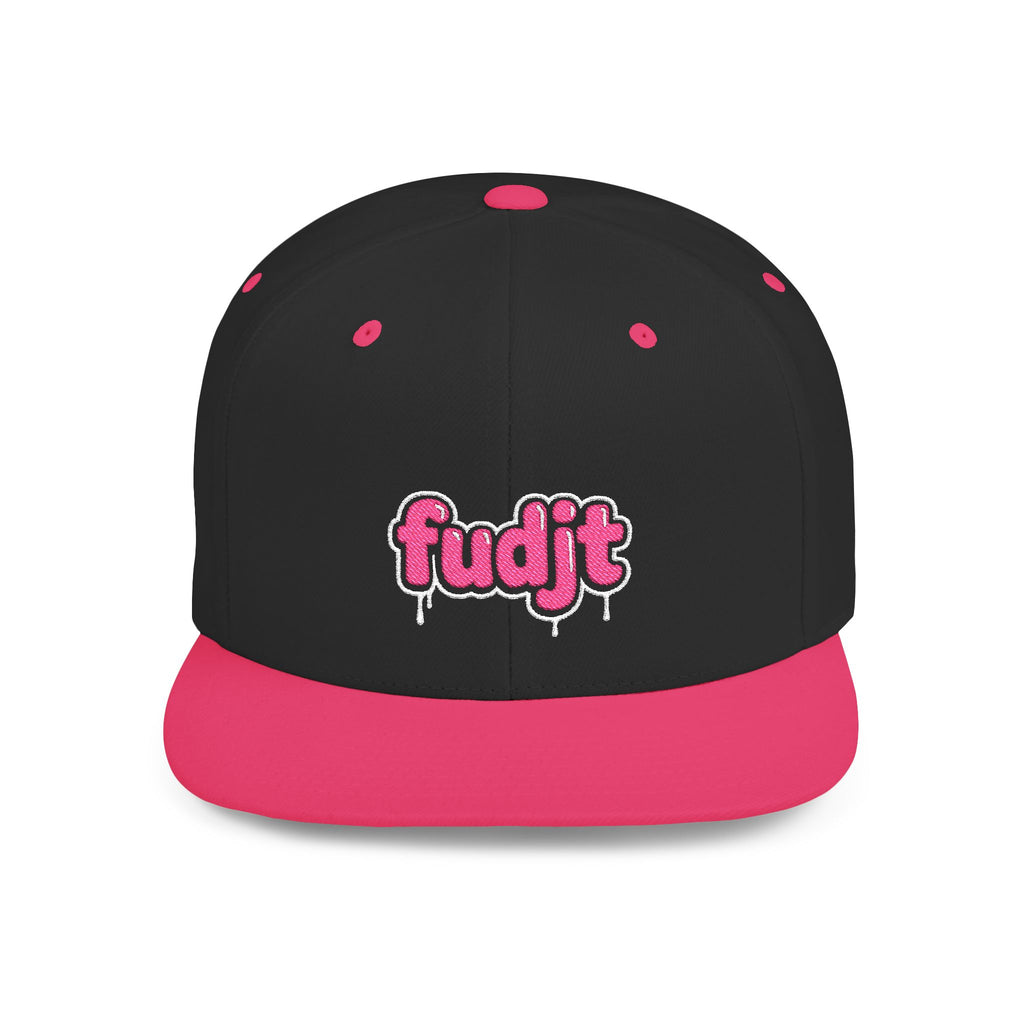 fudjt Flat Bill Snapback Hat | Pink Drip Embroidery |  13 Colors