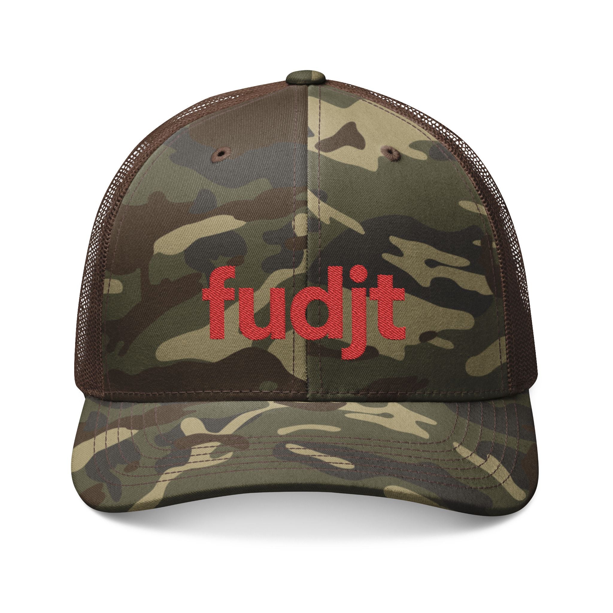 Camouflage Trucker Hat with Red fudjt Logo Embroidery | 3 Colors