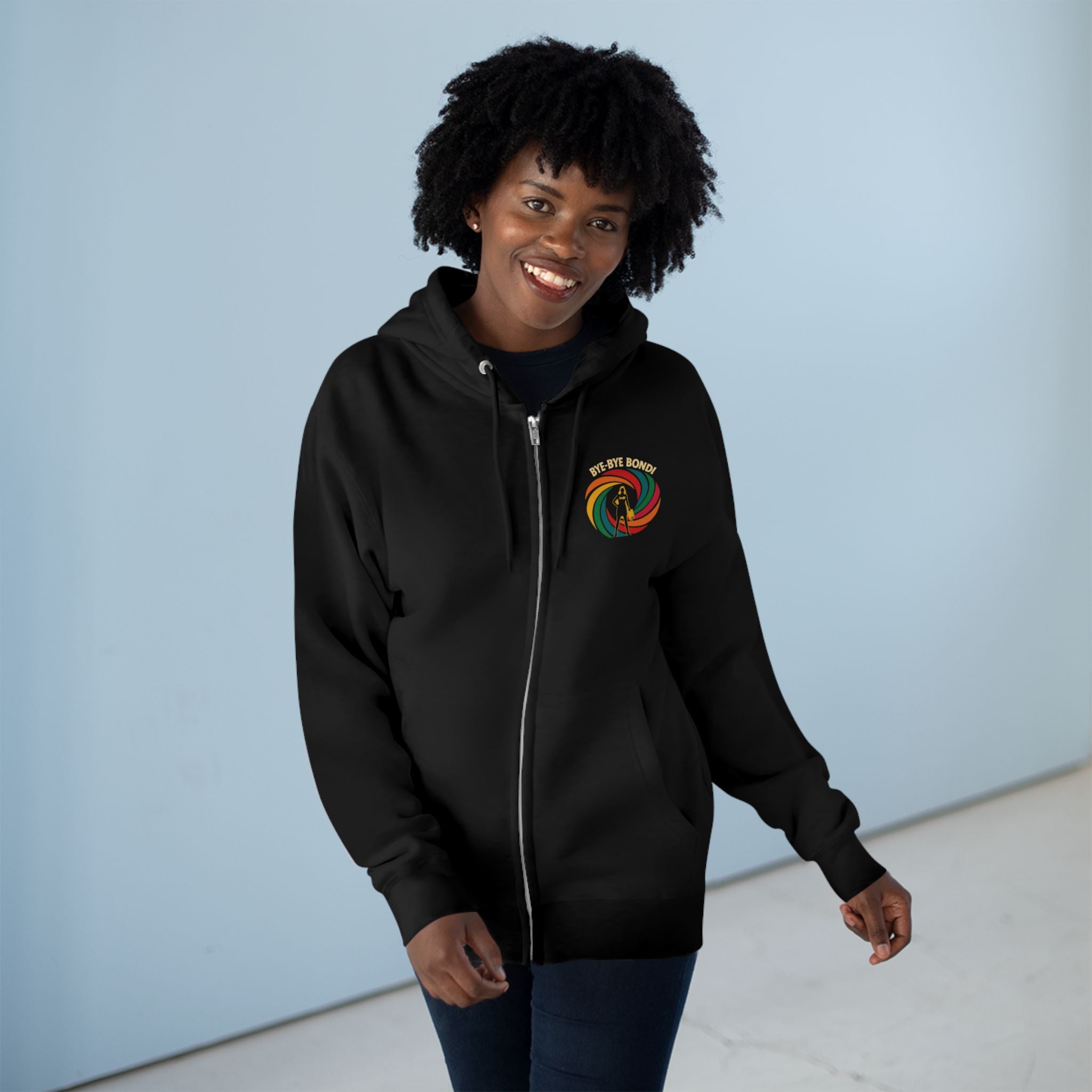 Bye-Bye Bondi Spiral Baddie fudjt Zip Hoodie | Front & Back Graphic | 5 Colors