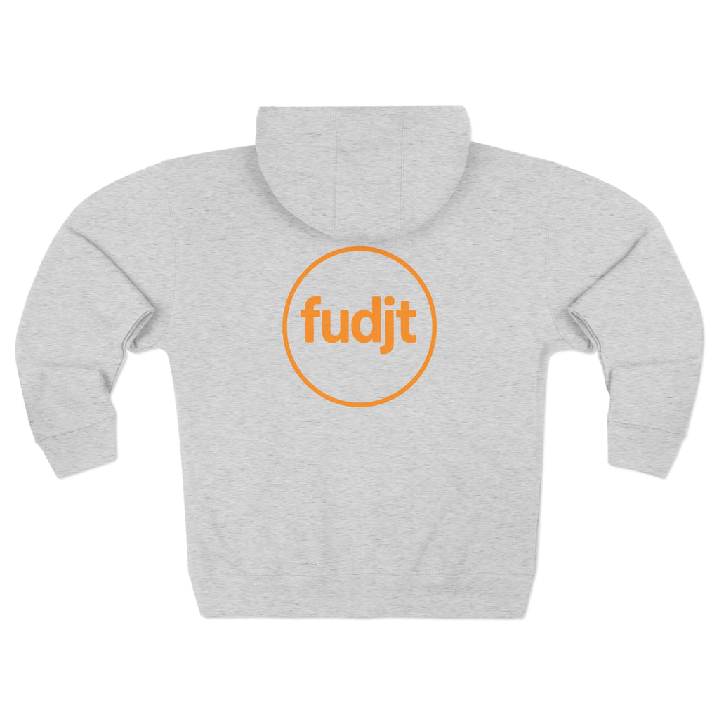 Orange fudjt Circle Zip Hoodie | Front & Back Graphic | 9 Colors