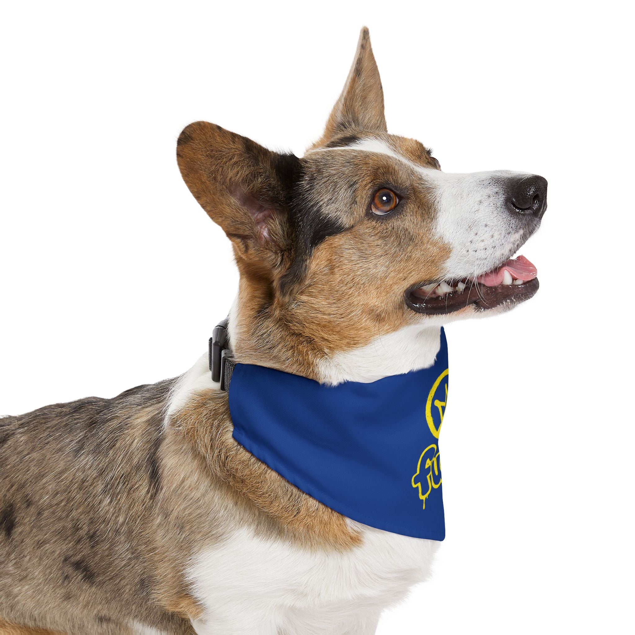 Dark Blue Golden fudjt No Kings Bandana Collar for Dogs, Cats & More | 4 Sizes