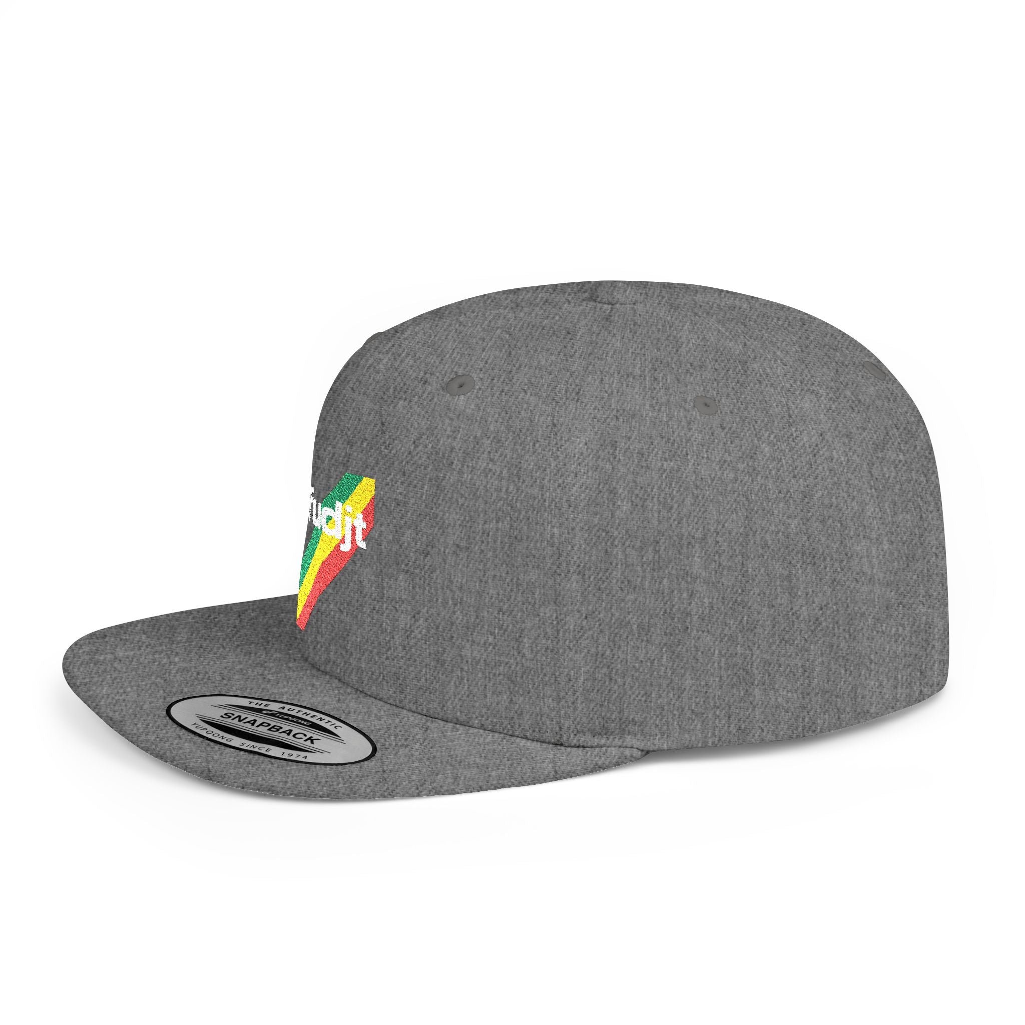 fudjt Flat Bill Snapback Hat | Rasta45 Stripe Embroidery | 5 Solid Colors