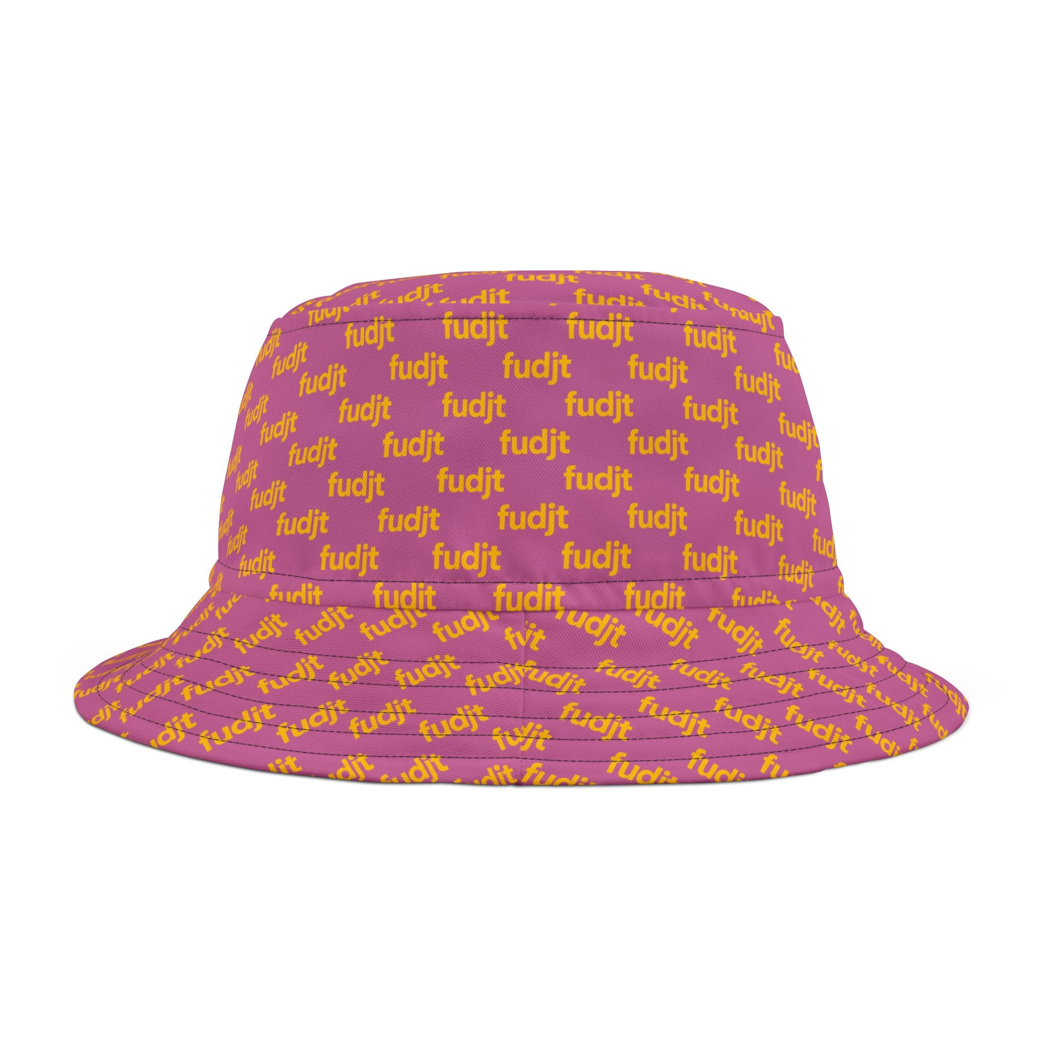 Trendy Yellow fudjt All Over on Light Pink Bucket Hat