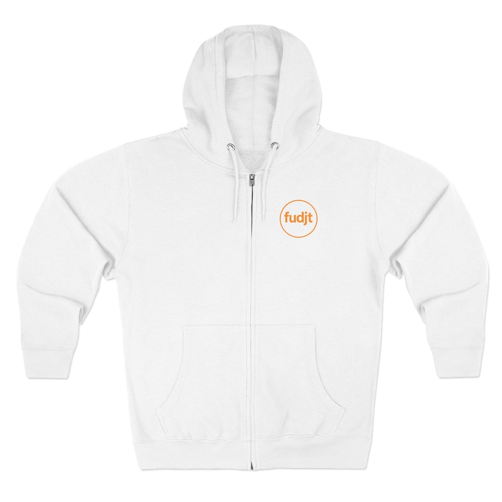 Orange fudjt Circle Zip Hoodie | Front & Back Graphic | 8 Colors