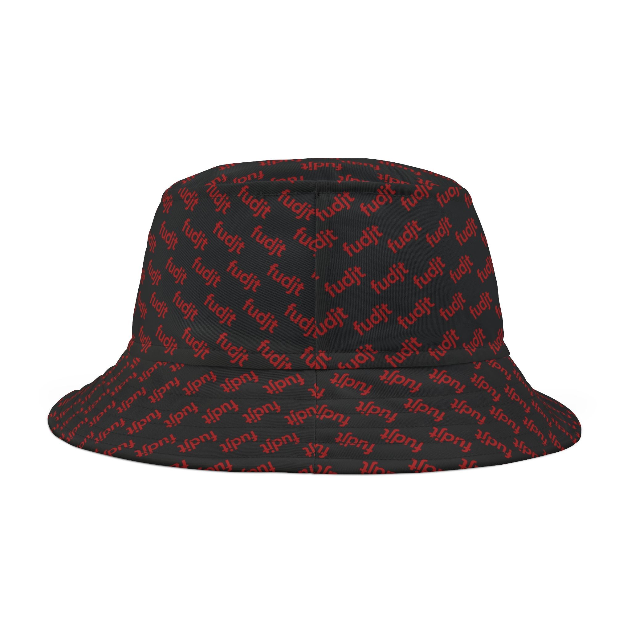 Trendy Red fudjt All Over on Black Bucket Hat