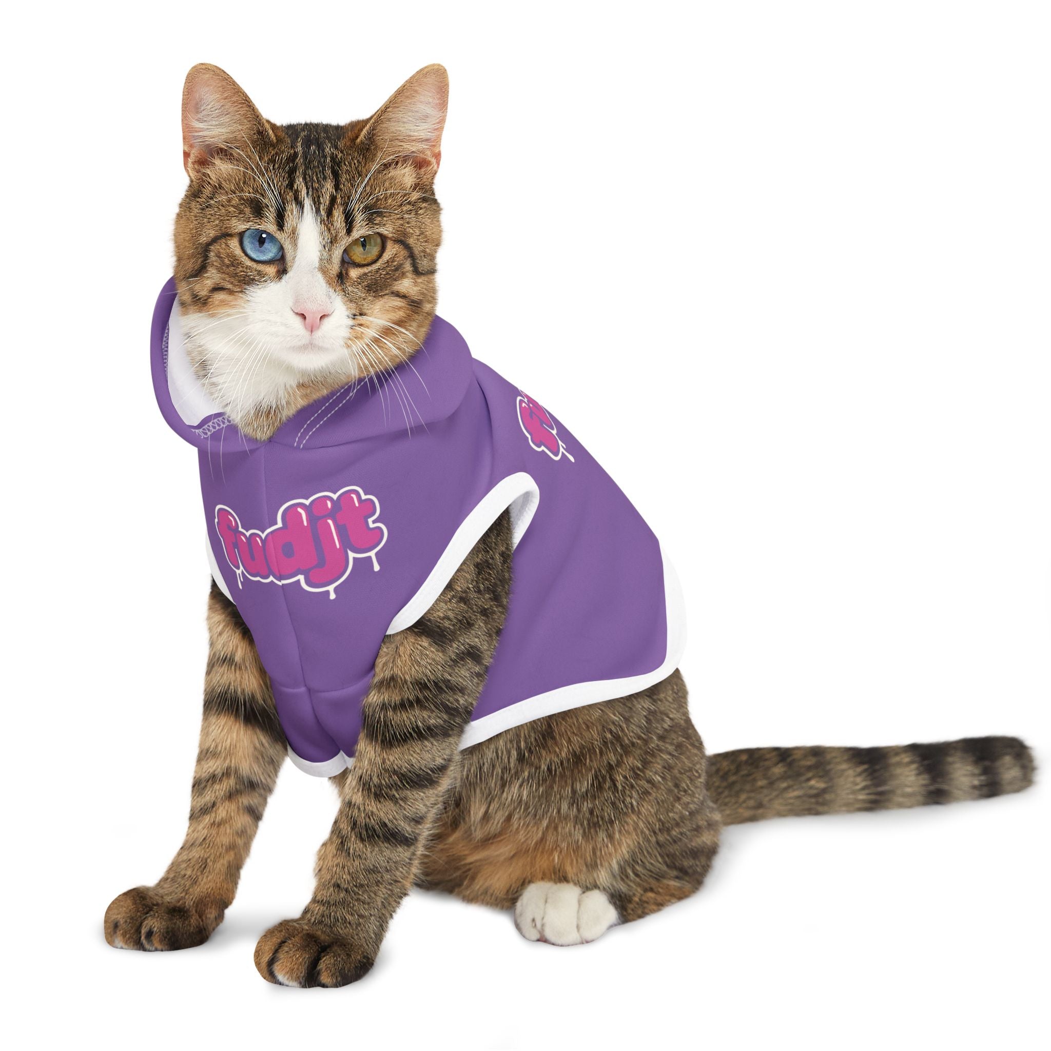 Light Purple fudjt Pet Hoodie with Pink Drip Design
