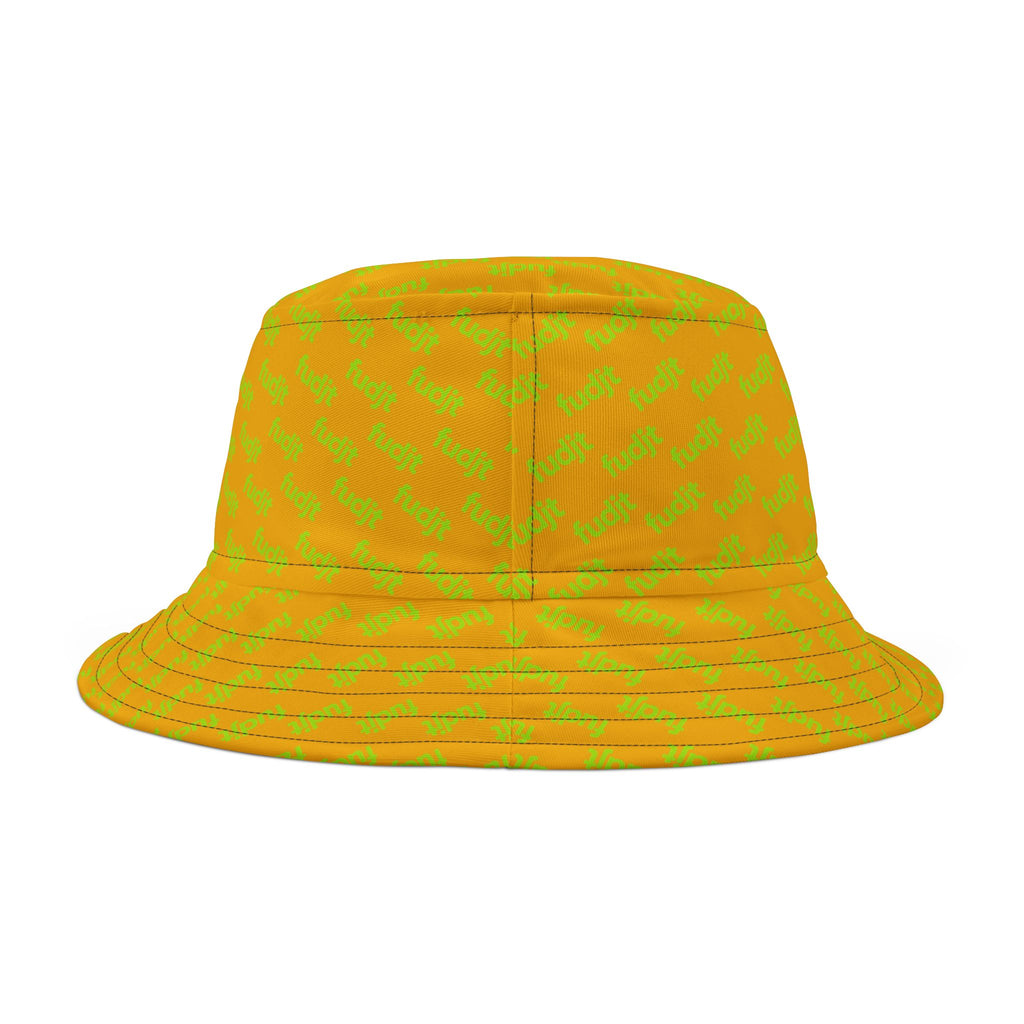 Trendy Lime Green fudjt All Over on Yellow Bucket Hat