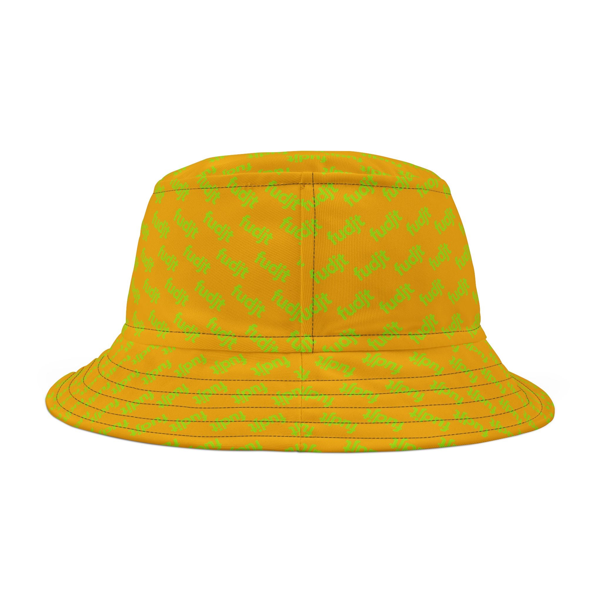 Trendy Lime Green fudjt All Over on Yellow Bucket Hat