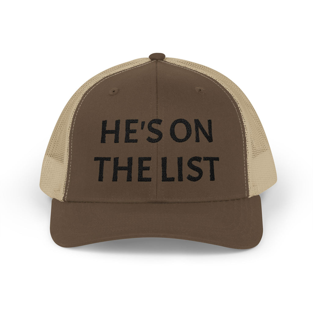 He's On The List | Black Embroidered Fudjt Snapback Trucker Cap in 6 Colors | Trending Now