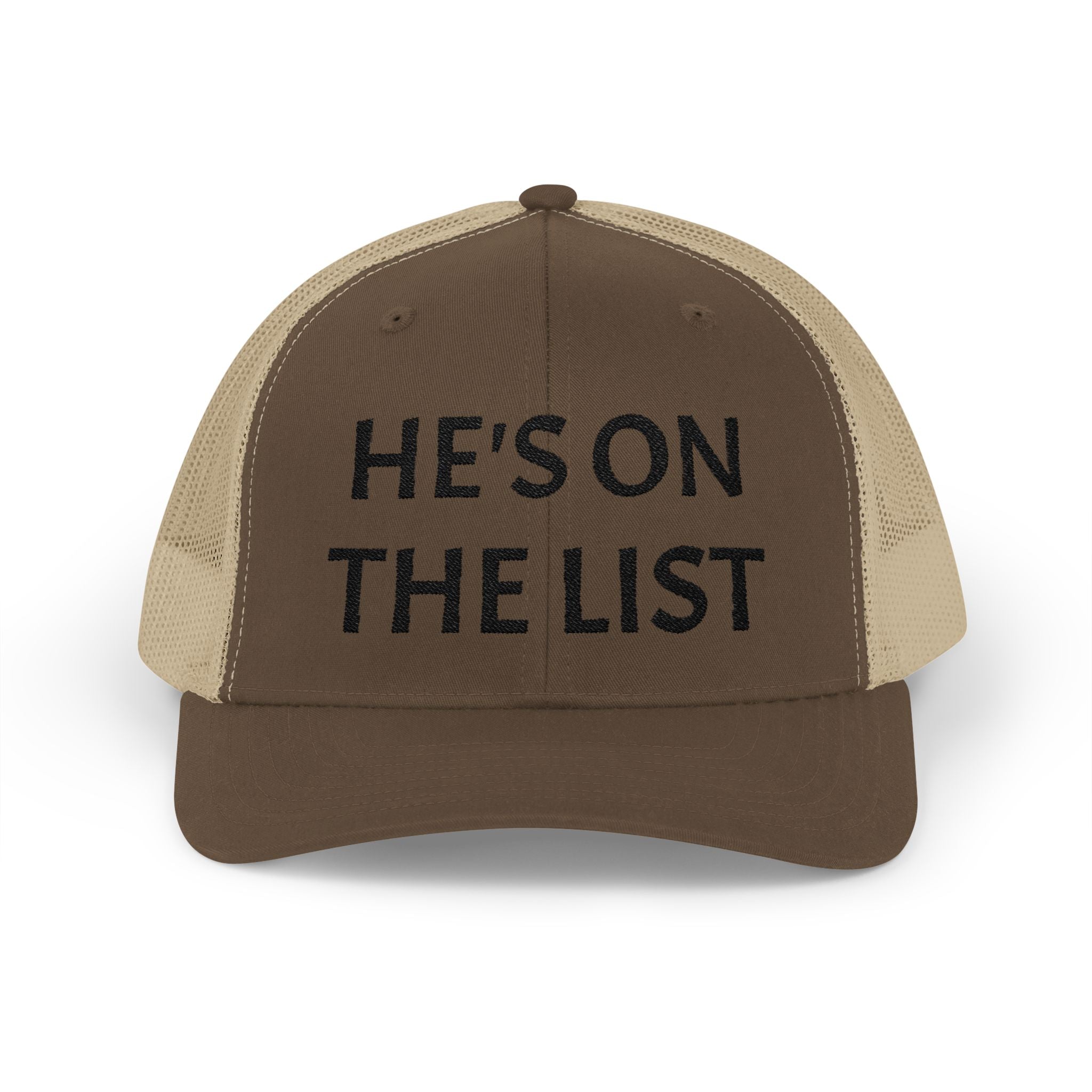 He's On The List | Black Embroidered Fudjt Snapback Trucker Cap in 6 Colors | Trending Now