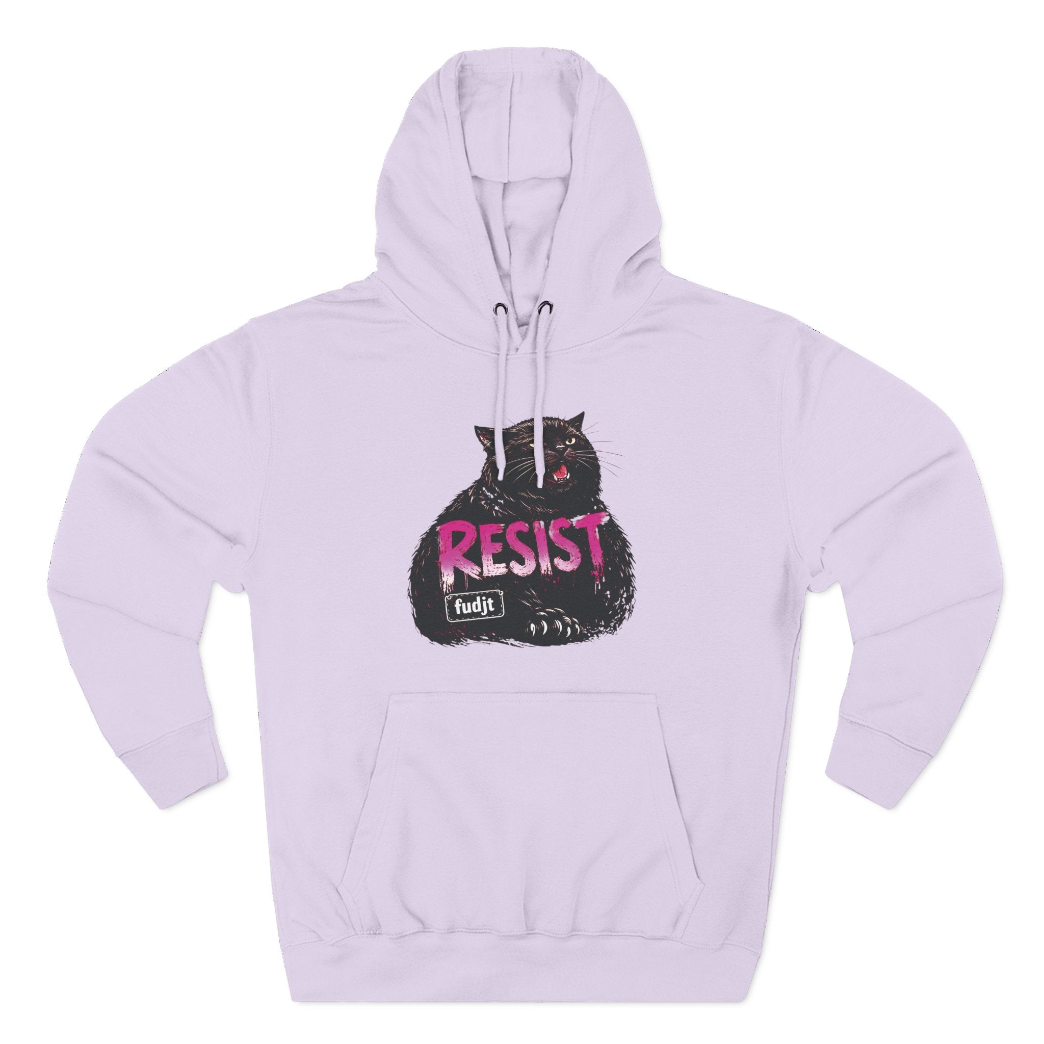 fudjt RESIST Hoodie – Premium Fleece Pullover with Black Pussycat Graphic | 14 Colors