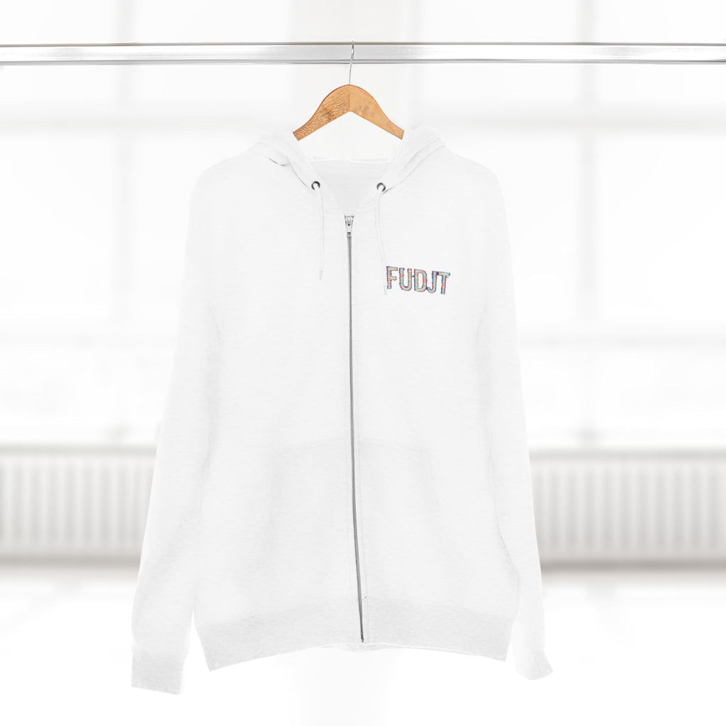 FUDJT Glitch Zip Hoodie | Front Left & Stack Back | 7 Colors