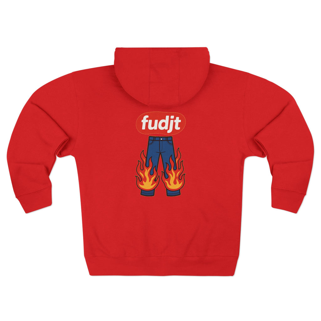 fudjt Pants On Fire Zip Hoodie | Front & Back Graphic | 9 Colors