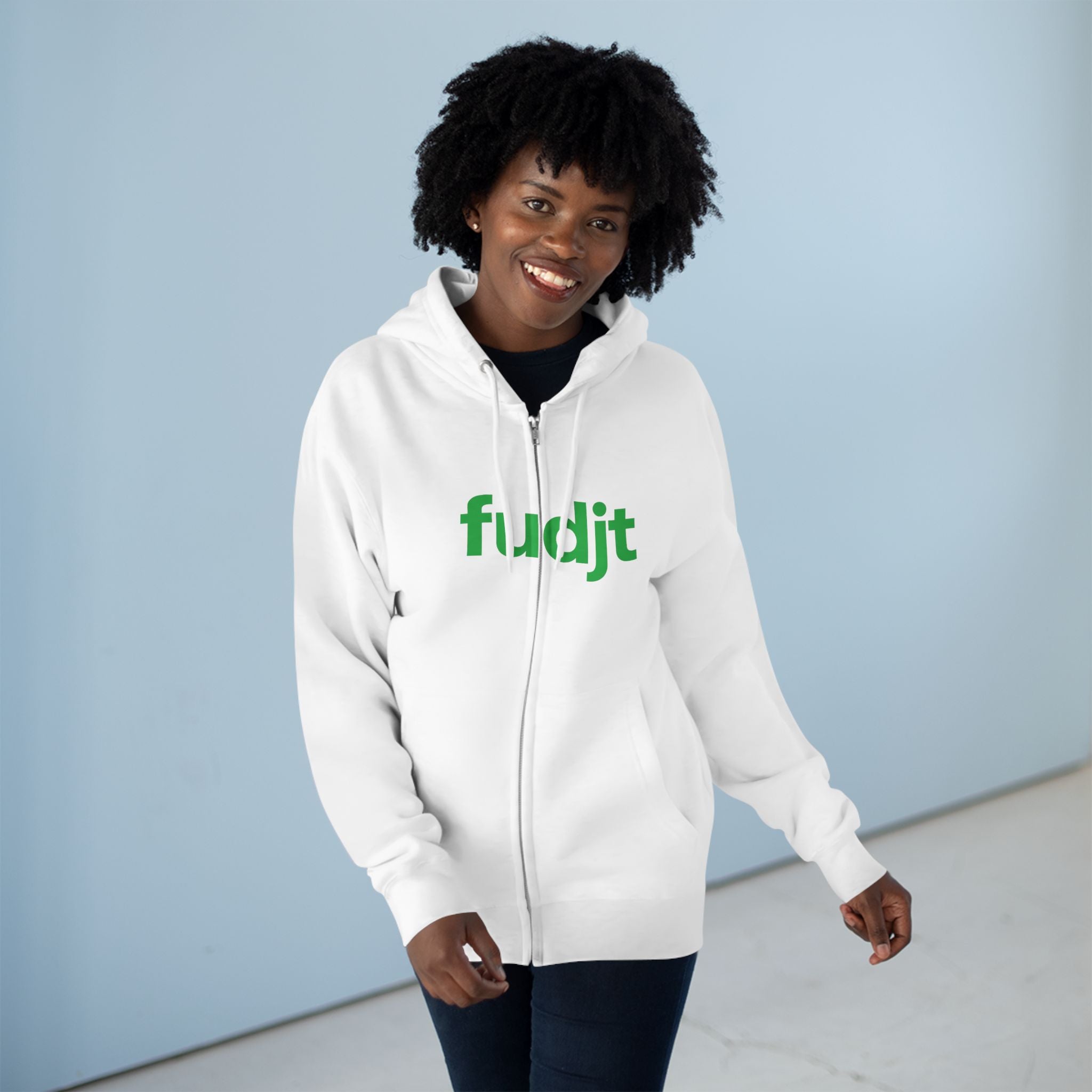 Zip Hoodie with Green fudjt Design | Cozy Everyday Comfort | 8 Colors