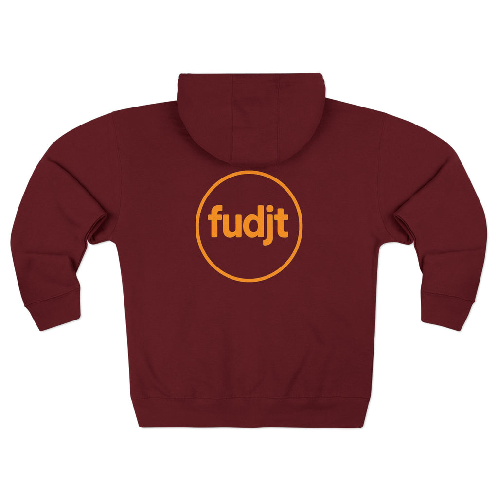 Orange fudjt Circle Zip Hoodie | Front & Back Graphic | 9 Colors