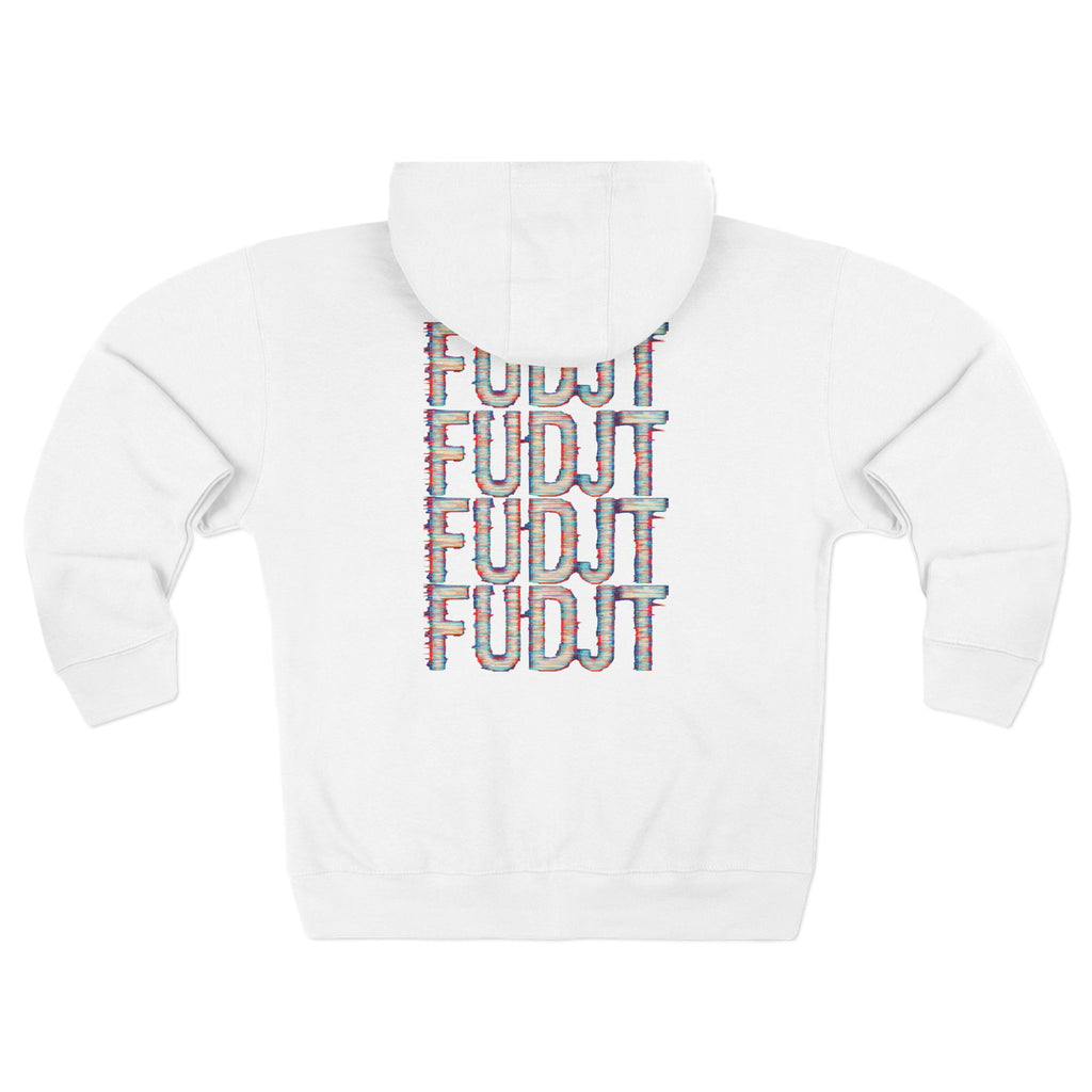 FUDJT Glitch Zip Hoodie | Front Left & Stack Back | 7 Colors