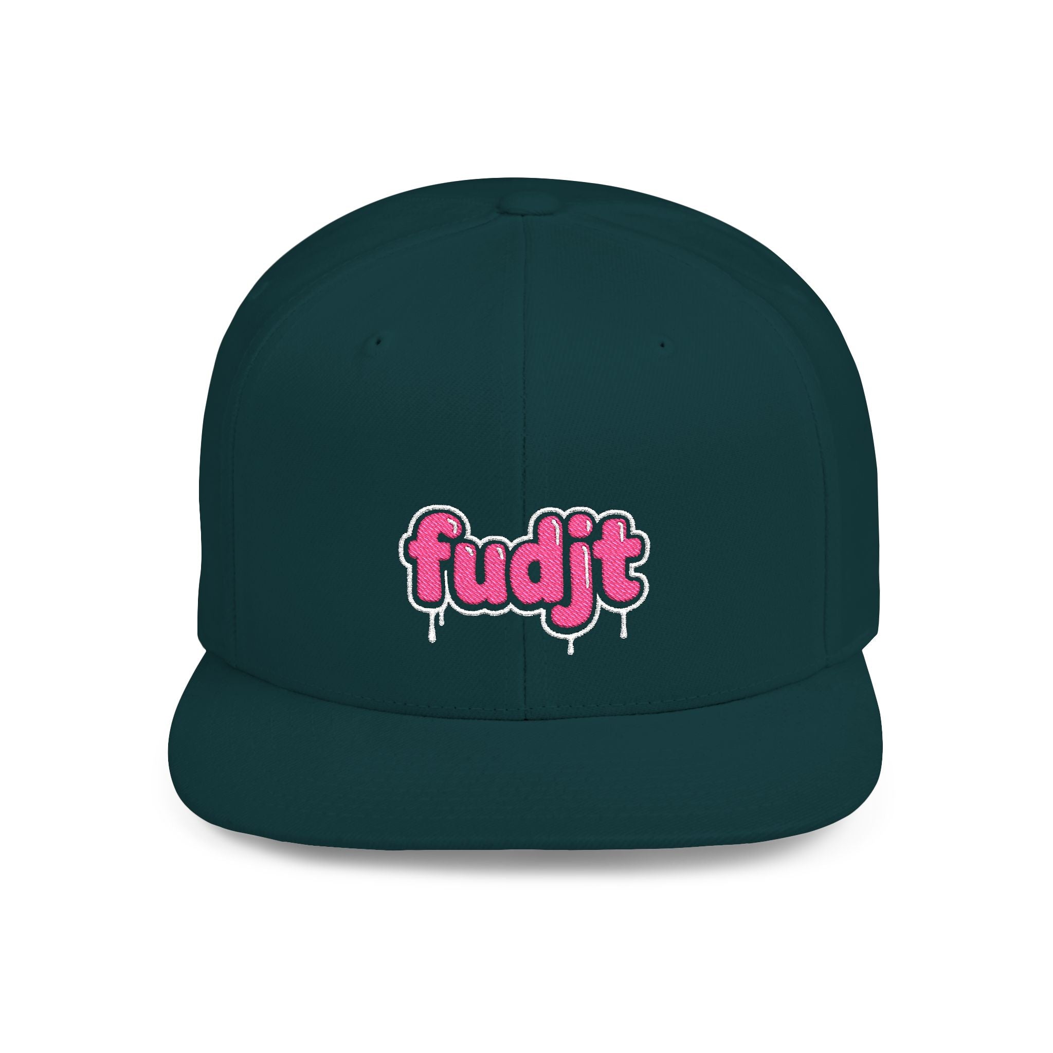 fudjt Flat Bill Snapback Hat | Pink Drip Embroidery |  13 Colors