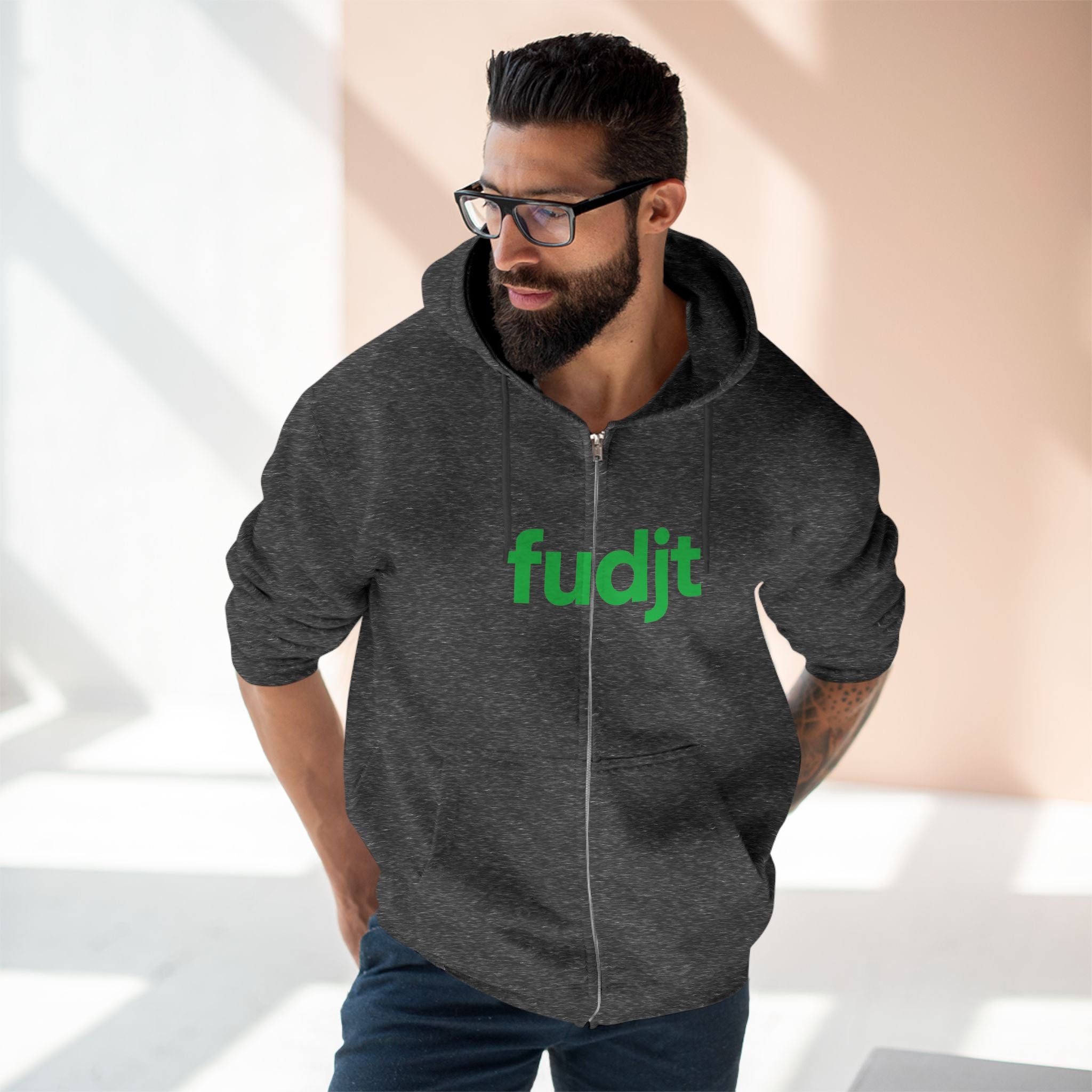 Zip Hoodie with Green fudjt Design | Cozy Everyday Comfort | 8 Colors