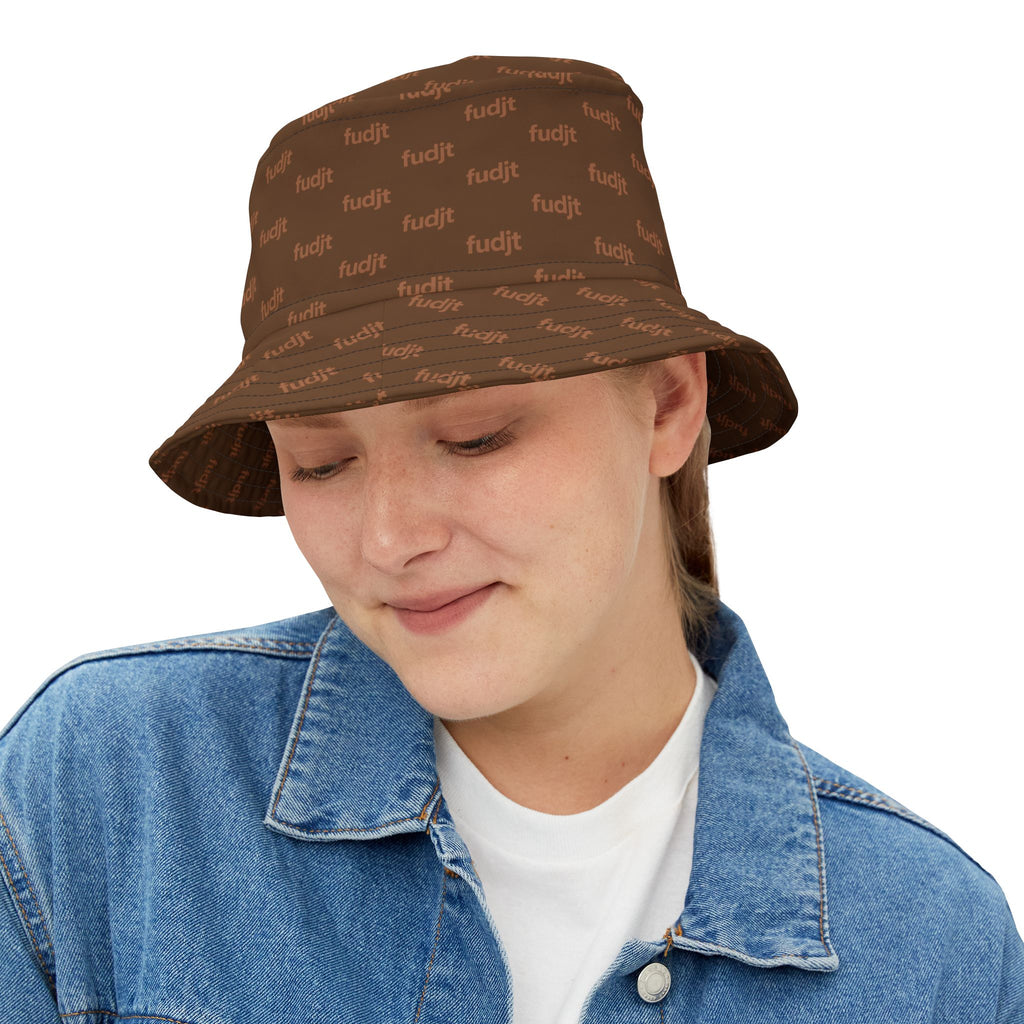 Trendy Brown fudjt All Over on Dark Brown Bucket Hat