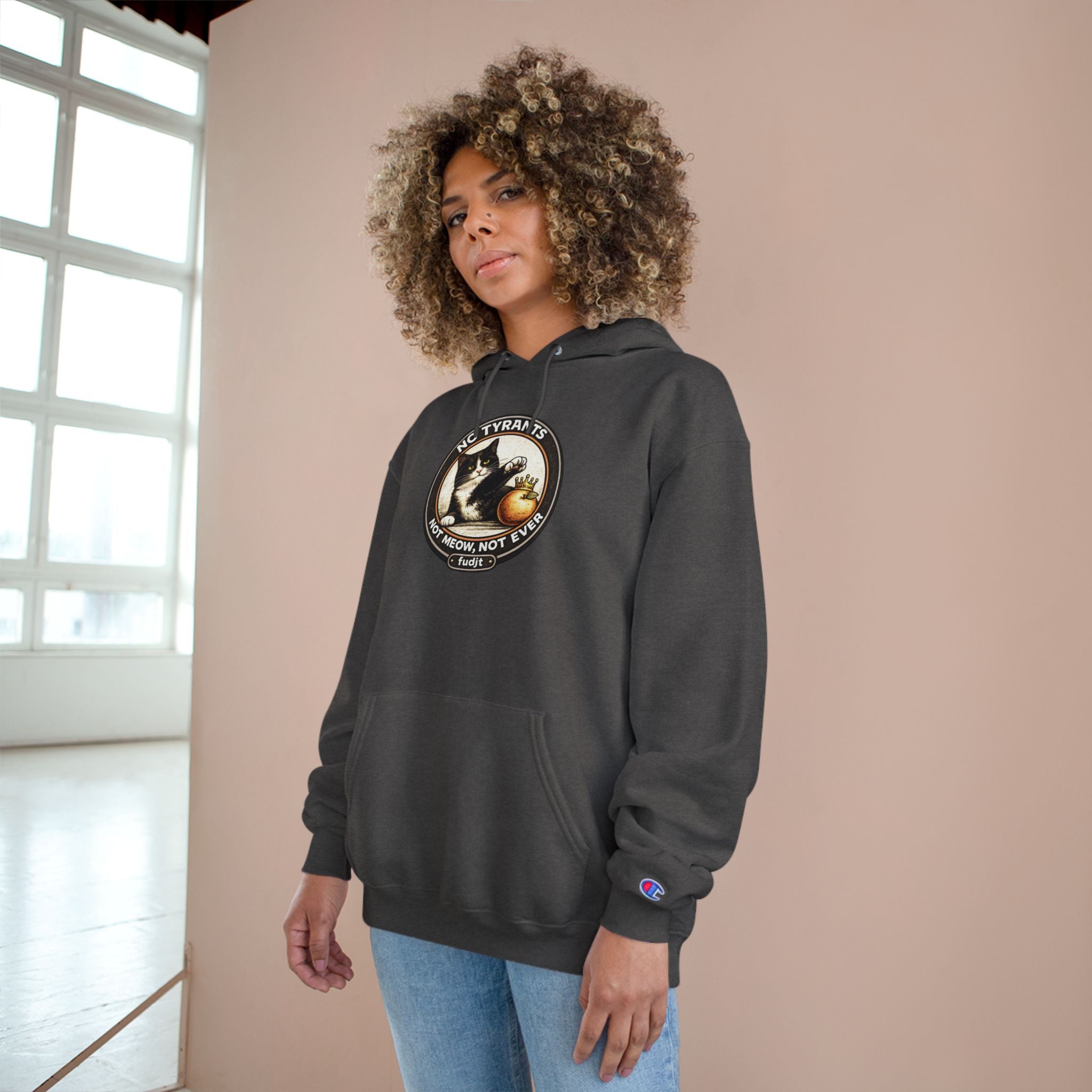 Fascists Get Scratches / No Tyrants Champion Cat Hoodie | Front & Back Graphics | 7 Colors