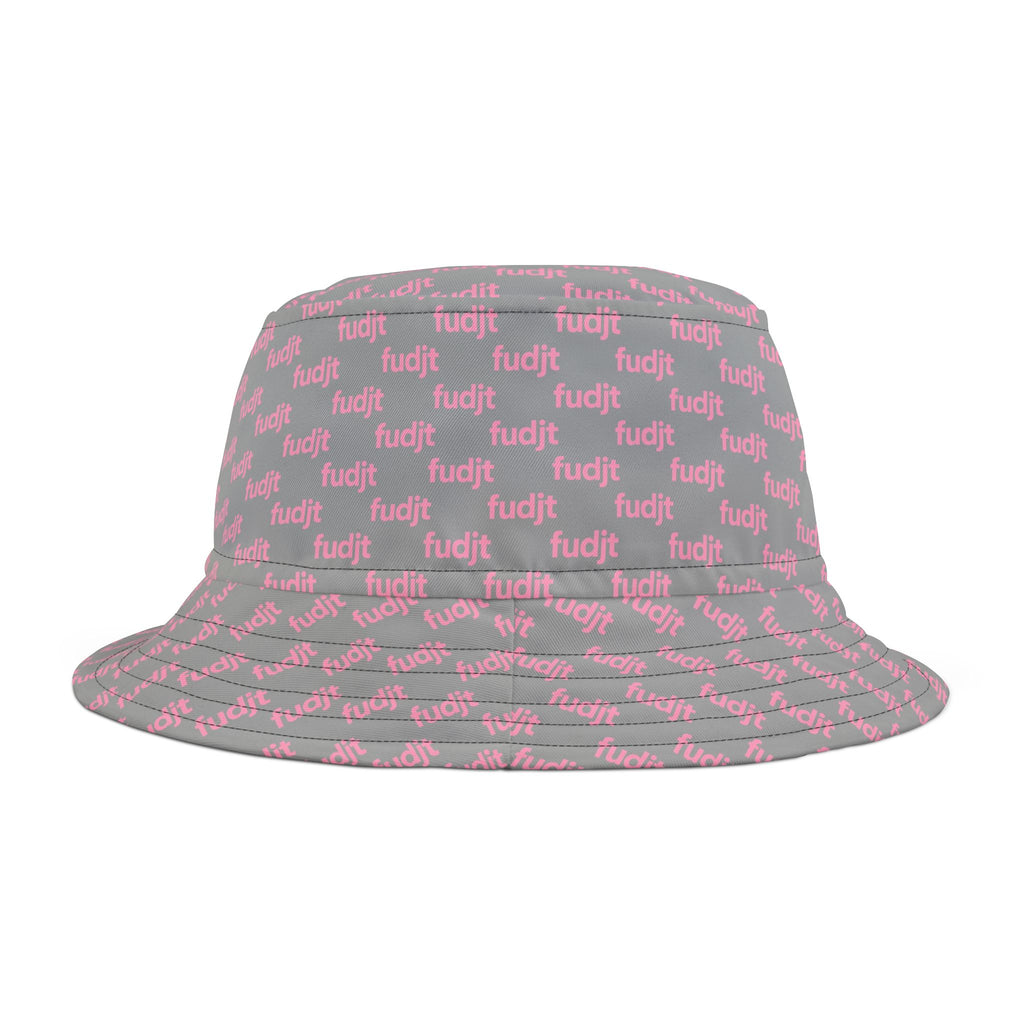 Trendy Pink fudjt All Over on Light Gray Bucket Hat