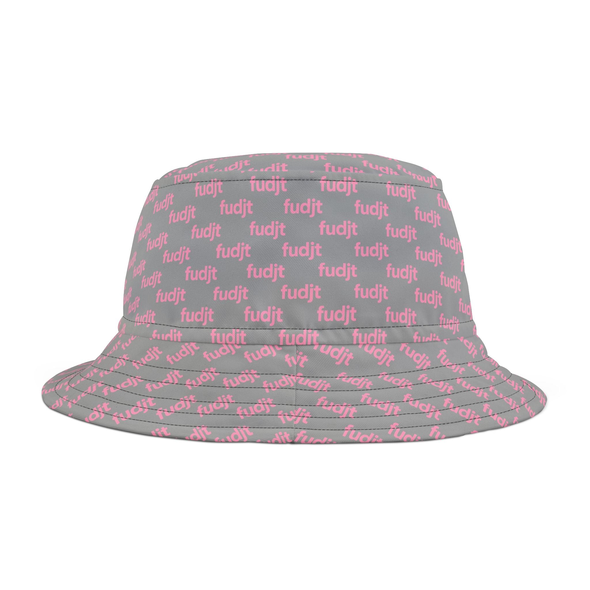Trendy Pink fudjt All Over on Light Gray Bucket Hat