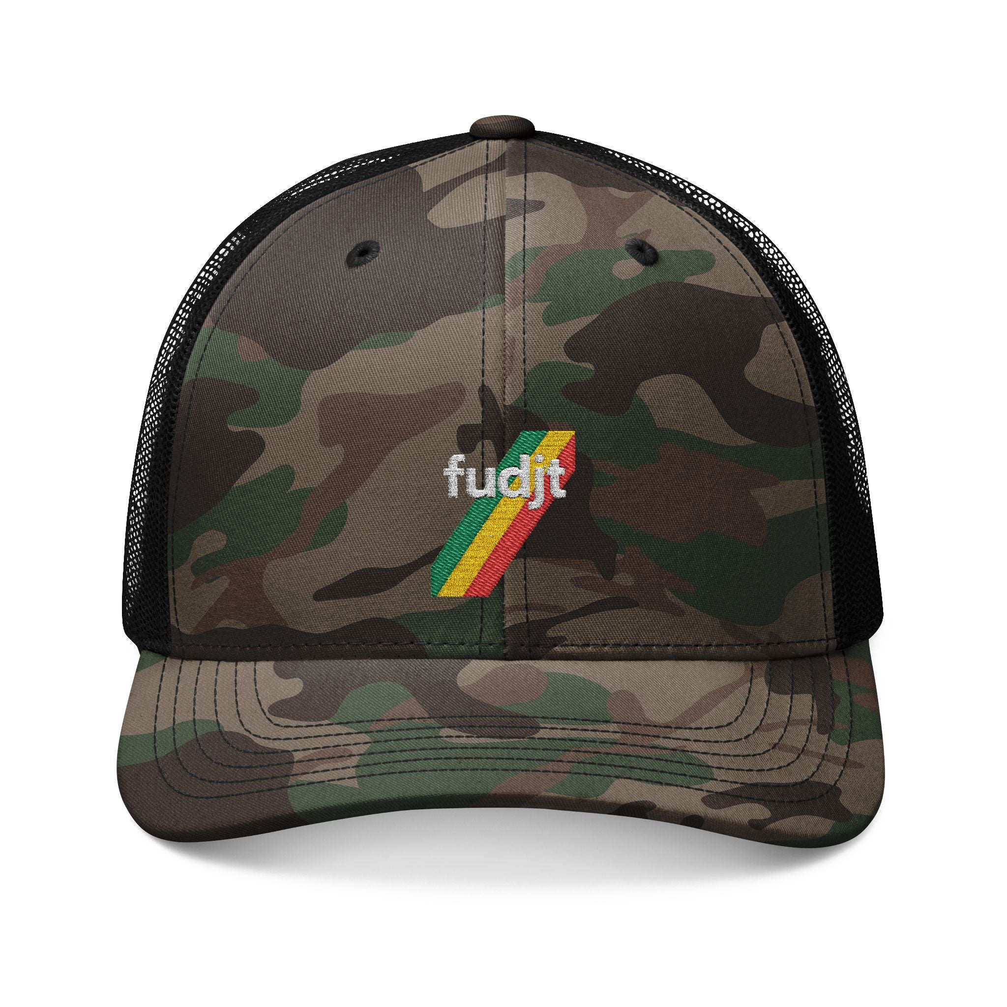 Camouflage Trucker Hat | fudjt Rasta45 Stripe Embroidery | 3 Colors