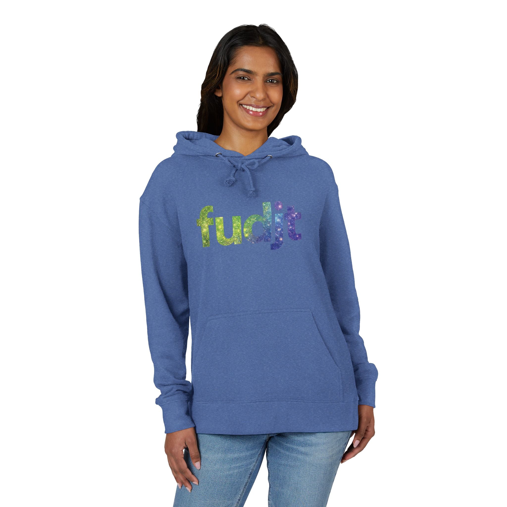 fudjt Galaxy French Terry Hoodie | Colorful Space Text | 6 Colors