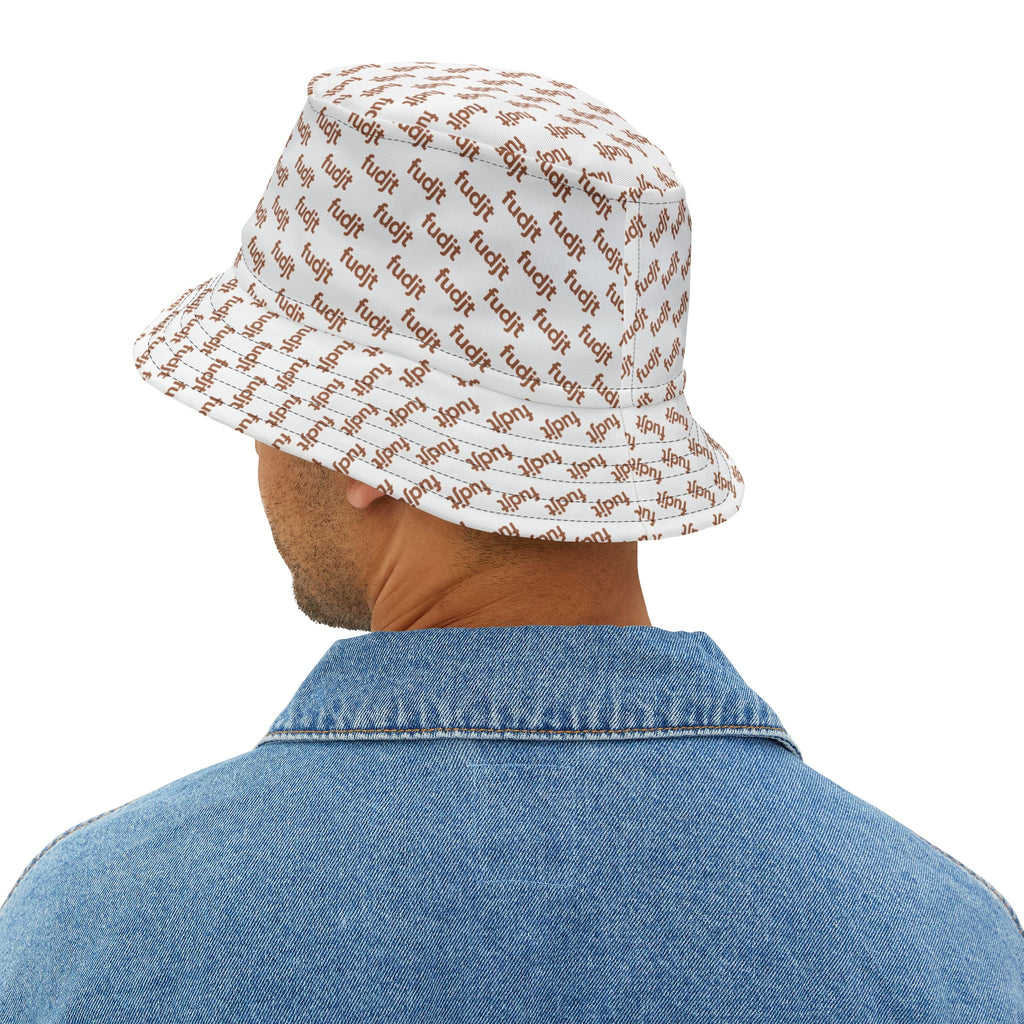 Trendy Brown fudjt All Over on White Bucket Hat