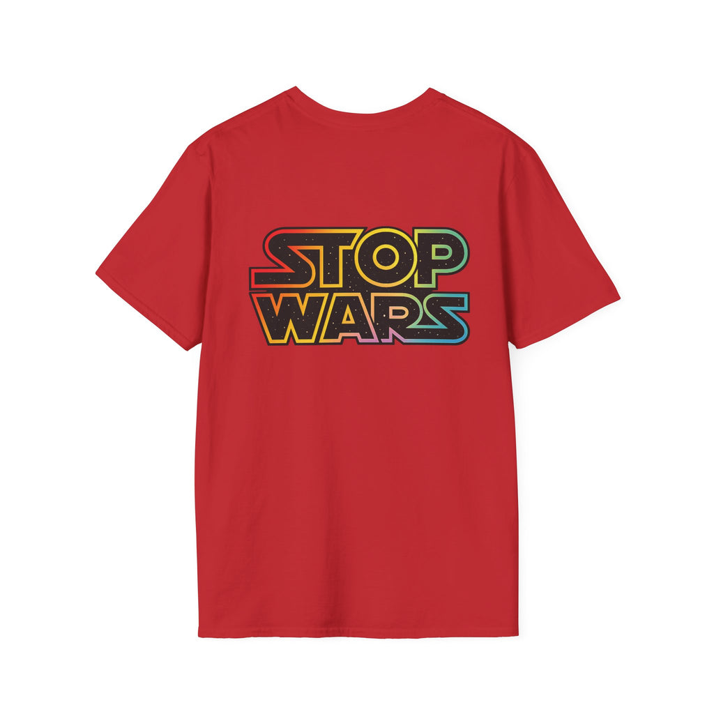 fudjt "STOP WARS" Retro Rainbow Anti-War Everyday Soft & Stylish Tee | Front & Back Graphic, Black fudjt | 7 Colors