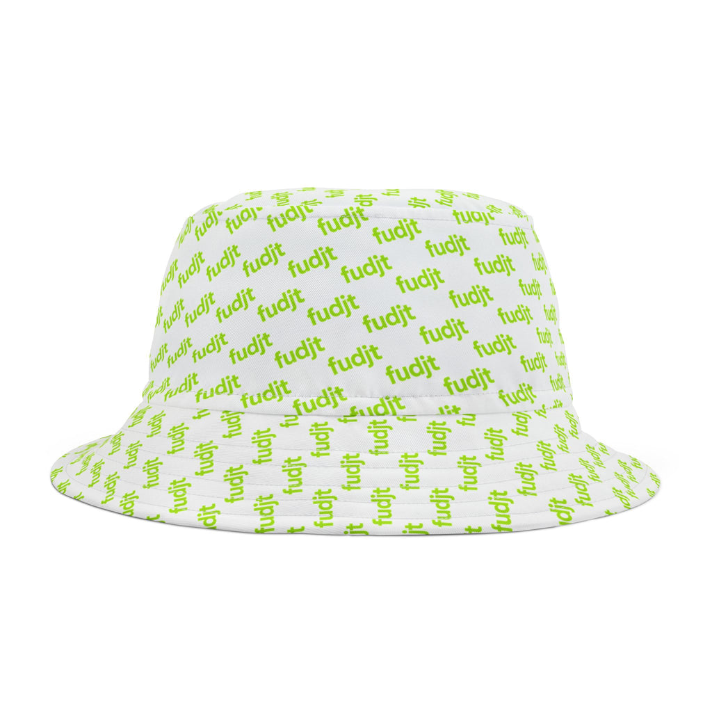 Trendy Lime Green fudjt All Over on White Bucket Hat