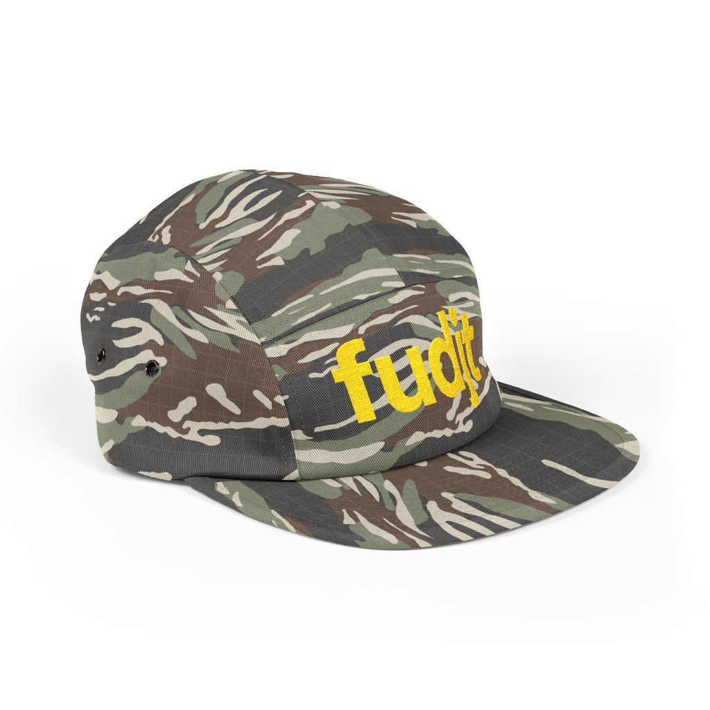 Embroidered 5 Panel Cap - Gold fudjt Logo - 7 Colors
