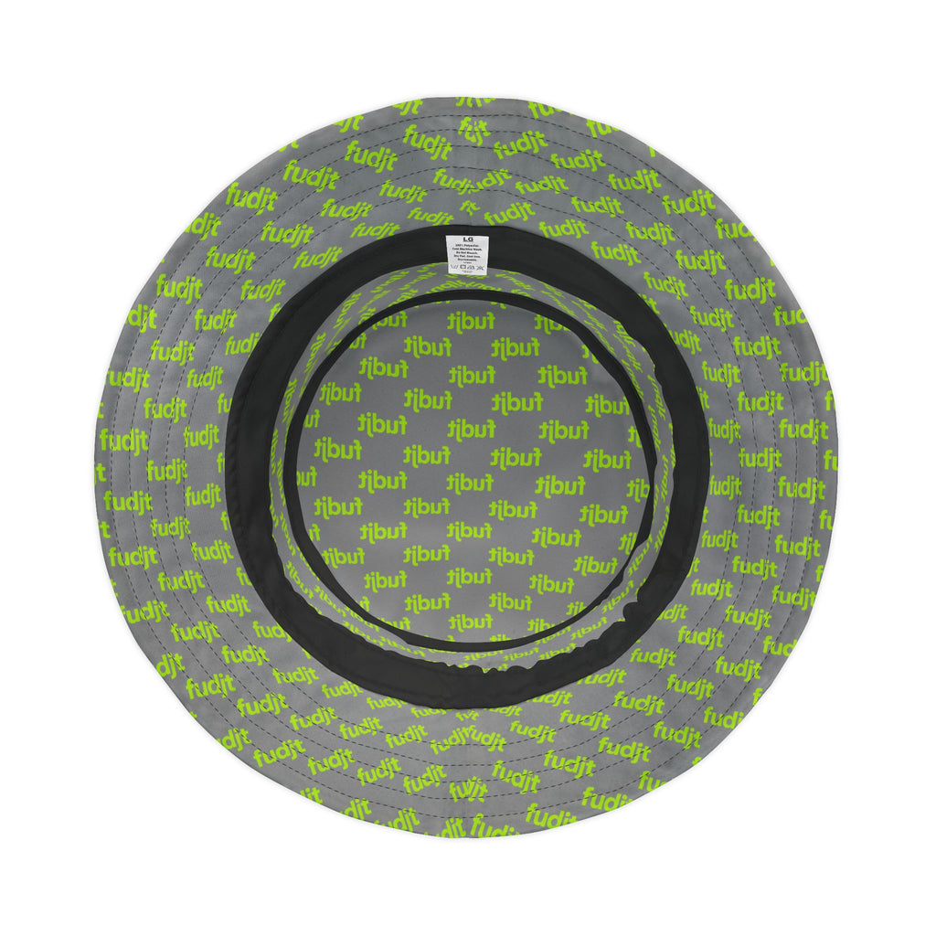 Trendy Lime Green fudjt All Over on Gray Bucket Hat
