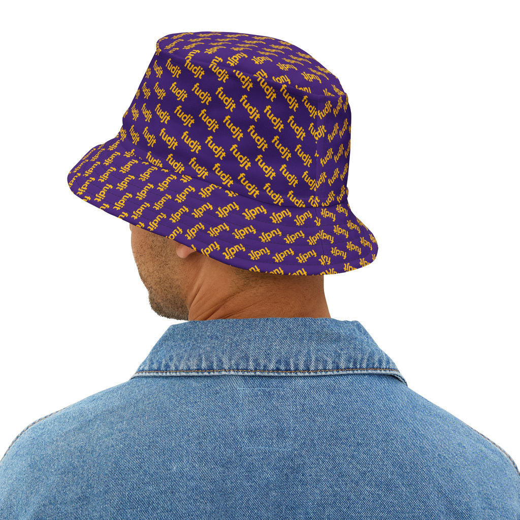 Trendy Yellow fudjt All Over on Purple Bucket Hat