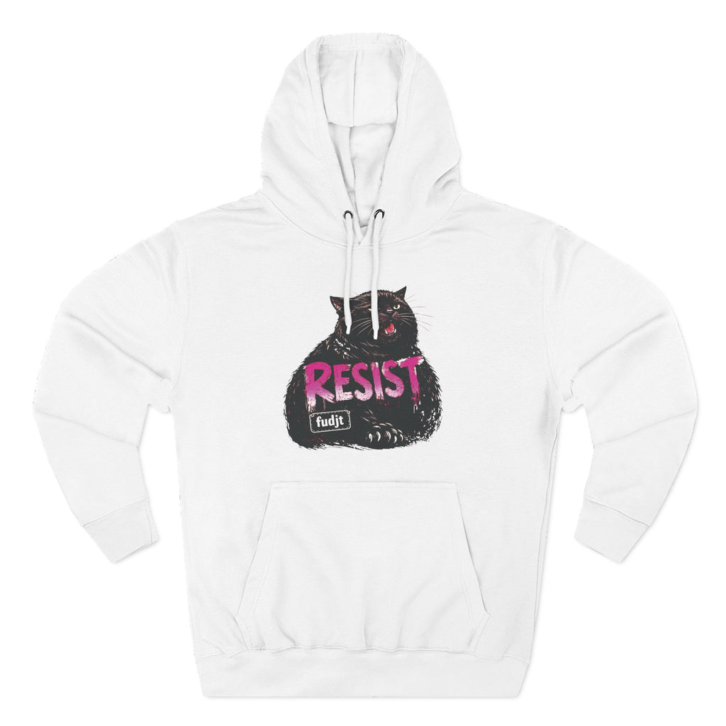 fudjt RESIST Hoodie – Premium Fleece Pullover with Black Pussycat Graphic | 14 Colors