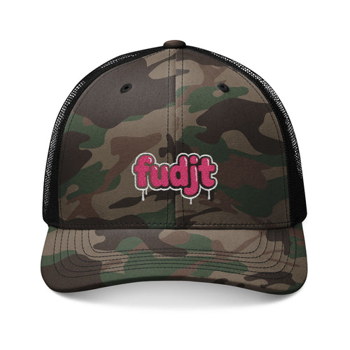Camouflage Trucker Hat | Pink Drip fudjt Embroidery | 3 Colors