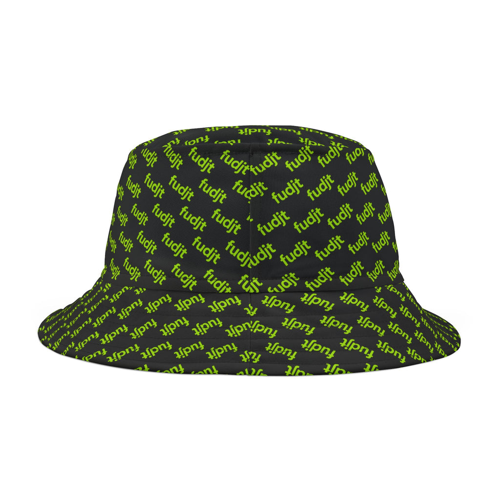 Trendy Lime Green fudjt All Over on Black Bucket Hat