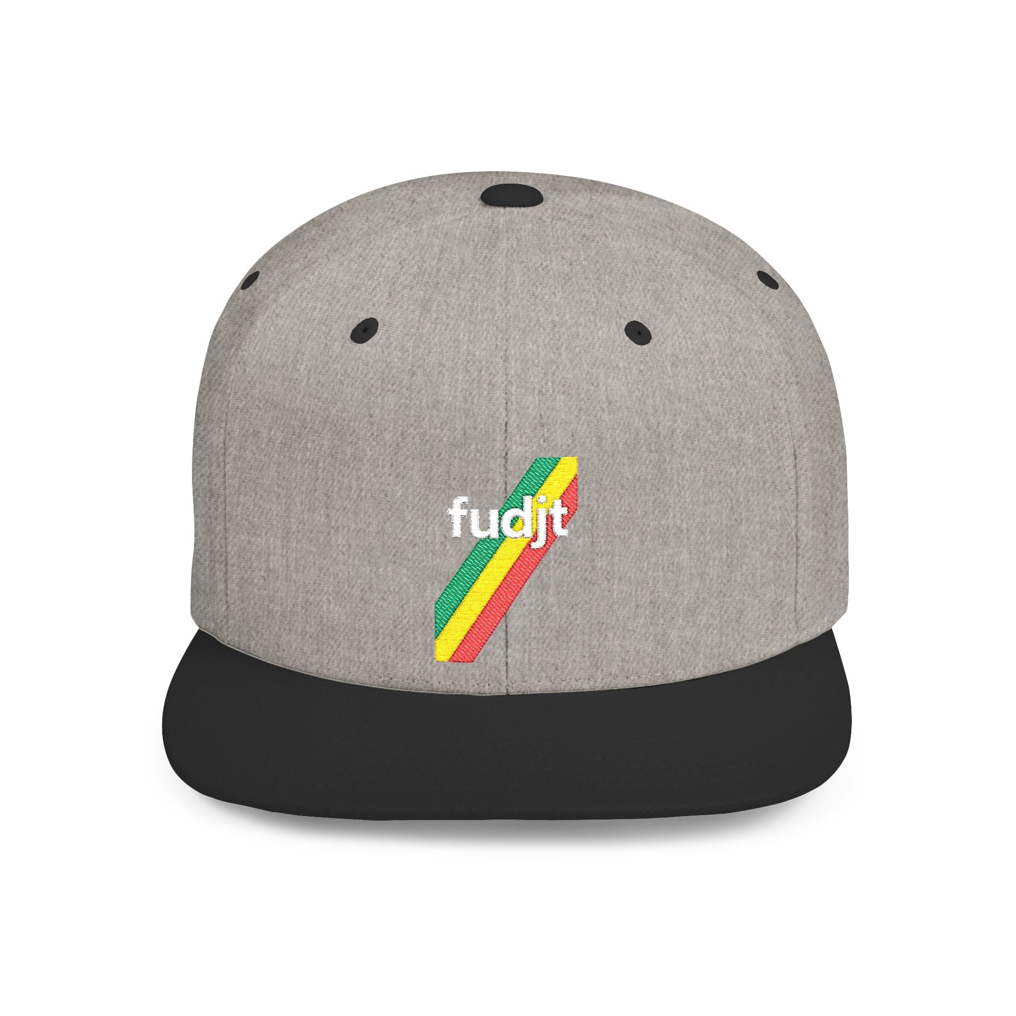 fudjt Flat Bill Snapback Hat | Rasta45 Stripe Embroidery | 2 Two-tone Colors
