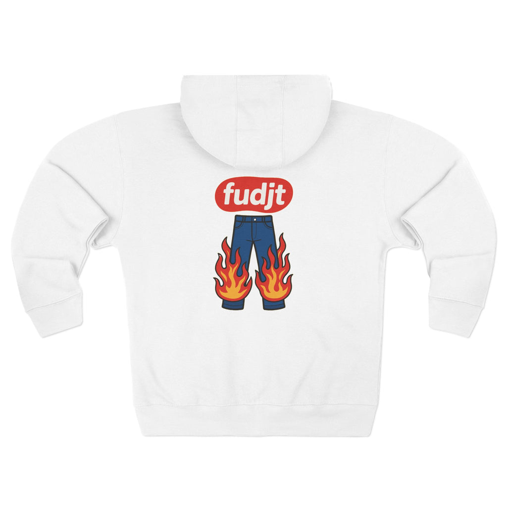 fudjt Pants On Fire Zip Hoodie | Front & Back Graphic | 9 Colors