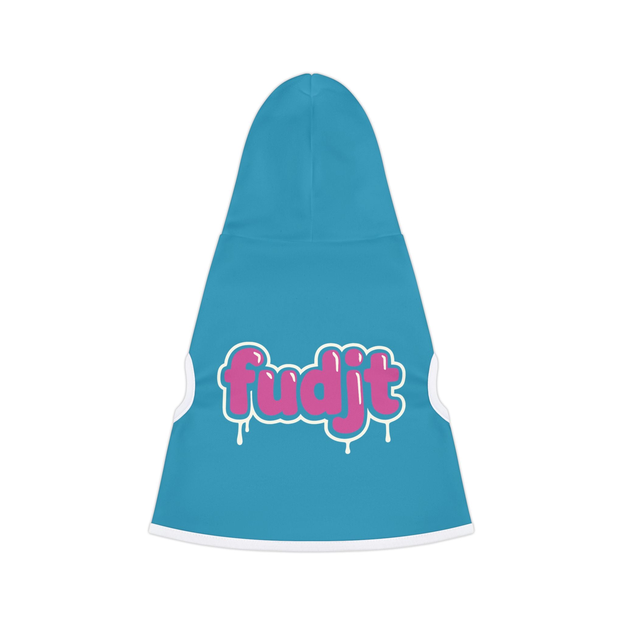 Turquoise fudjt Pet Hoodie with Pink Drip Design