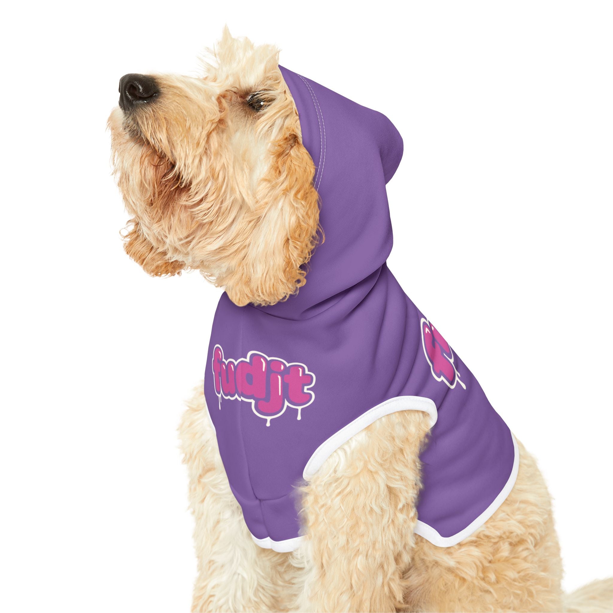 Light Purple fudjt Pet Hoodie with Pink Drip Design