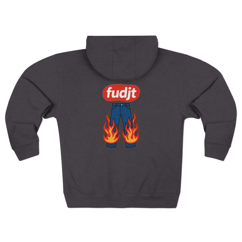 fudjt Pants On Fire Zip Hoodie | Front & Back Graphic | 9 Colors