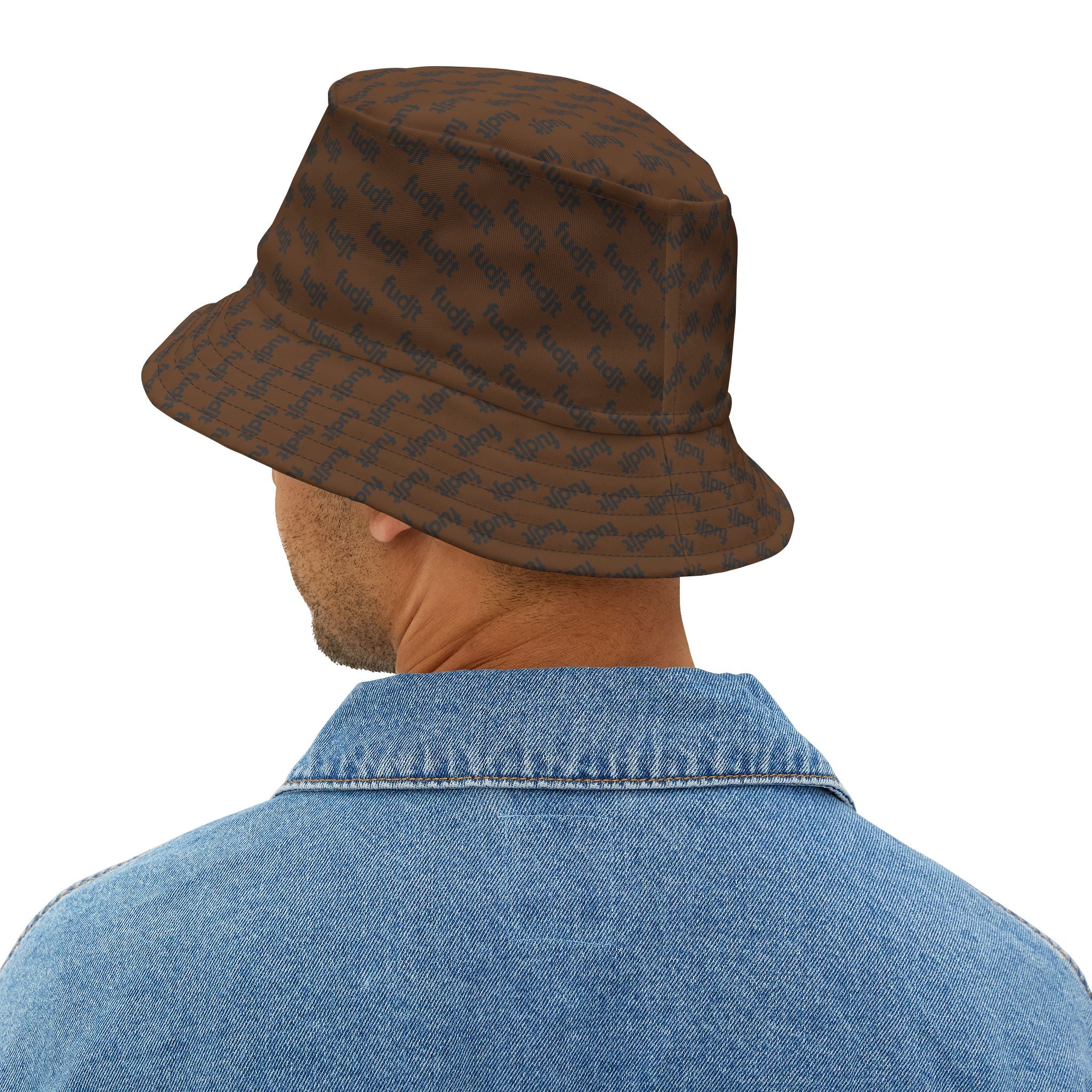 Trendy Black fudjt All Over Dark Brown Bucket Hat